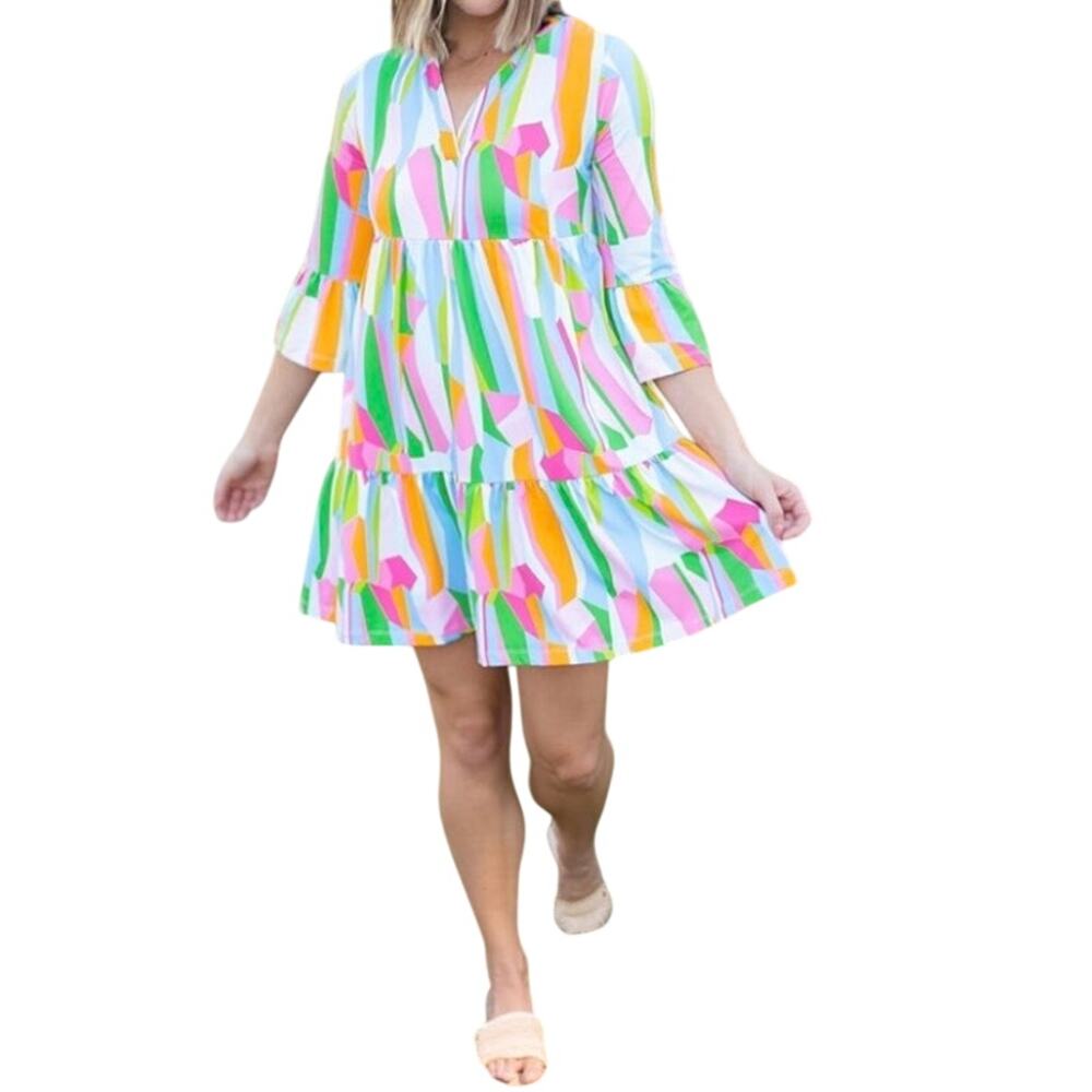 Mary Square Sz M Laguna Dress in Tropical Floral Print Tiered Babydoll Mini - Picture 2 of 16